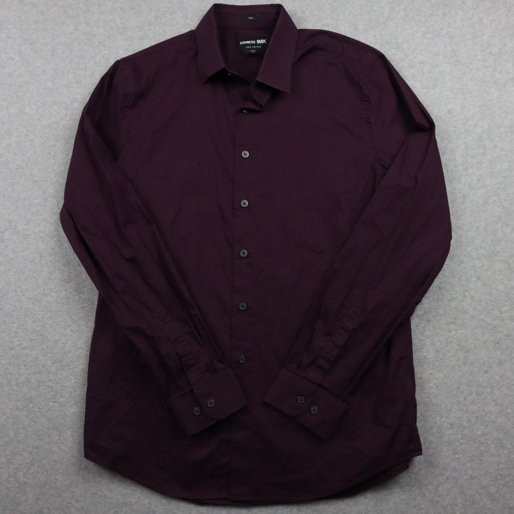 Express Shirt Mens Medium 1MX Slim Business Casual Button Up Purple Long Sleeve